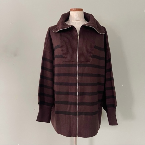 WeWoreWhat Maroon oversized zip cardigan heavy knit Large - Picture 1 of 5